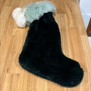 Anthropologie Dark Green Faux Fur Stocking